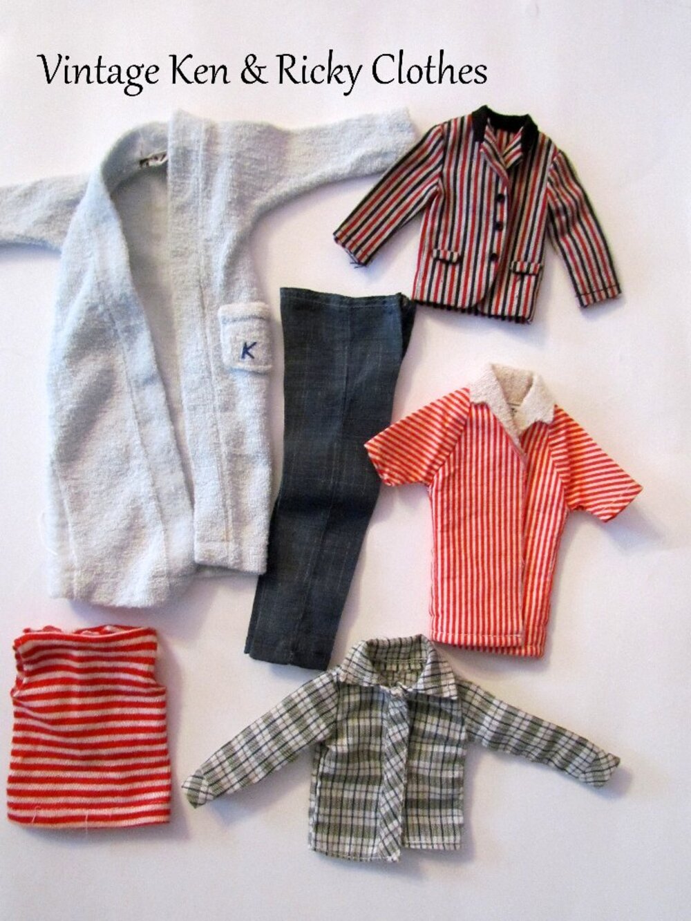 KEN & RICKY CLOTHES: "SUNDAY SUIT" BLAZER #1503, KEN ROBE, DRESS PANTS, SHIRTS